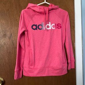 Pink Adidas sweatshirt, front pocket and thumb holes